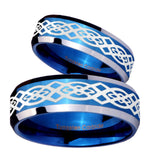 His Hers Celtic Knot Beveled Edges Blue 2 Tone Tungsten Mens Promise Ring Set