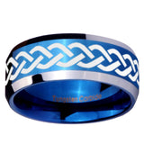 10mm Laser Celtic Knot Beveled Edges Blue 2 Tone Tungsten Men's Engagement Ring