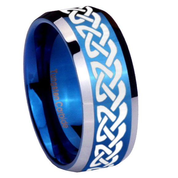 10mm Celtic Knot Love Beveled Edges Blue 2 Tone Tungsten Men's Engagement Ring
