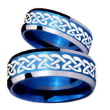 His Hers Celtic Knot Love Beveled Blue 2 Tone Tungsten Men's Wedding Band Set