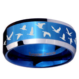 10mm Flying Geese Hunting Beveled Edges Blue 2 Tone Tungsten Men's Engagement Ring