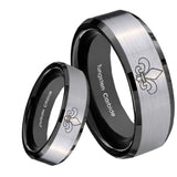 8mm Fleur De Lis Beveled Brush Black 2 Tone Tungsten Wedding Engraving Ring