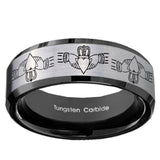 10mm Irish Claddagh Beveled Brushed Silver Black Tungsten Anniversary Ring