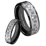 His Hers Irish Claddagh Beveled Brush Black 2 Tone Tungsten Men's Band Ring Set