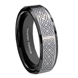 8mm Celtic Knot Beveled Brush Black 2 Tone Tungsten Wedding Engagement Ring