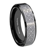 10mm Celtic Knot Beveled Edges Brushed Silver Black Tungsten Carbide Bands Ring