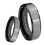 8mm Celtic Knot Beveled Brush Black 2 Tone Tungsten Wedding Engagement Ring
