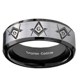 10mm Master Mason Masonic  Beveled Brushed Silver Black Tungsten Bands Ring