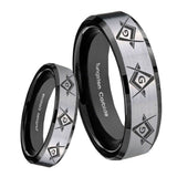 8mm Master Mason Masonic  Beveled Brush Black 2 Tone Tungsten Mens Ring Engraved