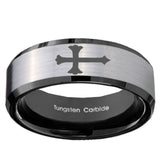 10mm Christian Cross Beveled Brushed Silver Black Tungsten Men's Bands Ring