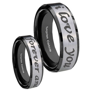 8mm I Love You Forever and ever Beveled Brush Black 2 Tone Tungsten Men's Ring