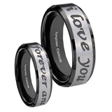 10mm I Love You Forever and ever Beveled Brushed Silver Black Tungsten Mens Ring