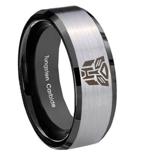 8mm Transformers Autobot Beveled Brush Black 2 Tone Tungsten Mens Bands Ring