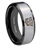 10mm Transformers Autobot Beveled Edges Brushed Silver Black Tungsten Mens Ring