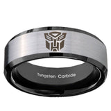 10mm Transformers Autobot Beveled Edges Brushed Silver Black Tungsten Mens Ring