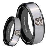 8mm Transformers Autobot Beveled Brush Black 2 Tone Tungsten Mens Bands Ring