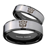 His Hers Transformers Autobot Beveled Brush Black 2 Tone Tungsten Men's Ring Set