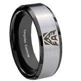 10mm Decepticon Transformers Beveled Brushed Silver Black Tungsten Engraved Ring