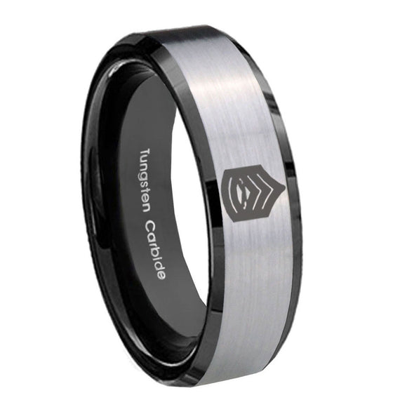 10mm Army Sergeant Major Beveled Brushed Silver Black Tungsten Custom Mens Ring