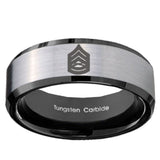 10mm Army Sergeant Major Beveled Brushed Silver Black Tungsten Custom Mens Ring