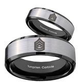 His Hers Army Sergeant Major Beveled Brush Black 2 Tone Tungsten Mens Band Set