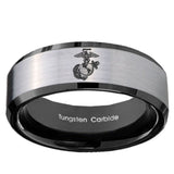 10mm Marine Beveled Edges Brushed Silver Black Tungsten Carbide Engraved Ring