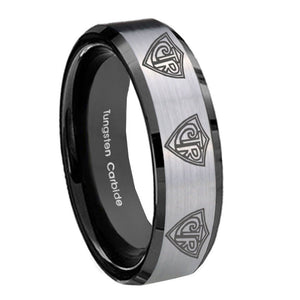 10mm Multiple CTR Beveled Brushed Silver Black Tungsten Custom Ring for Men