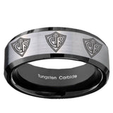 10mm Multiple CTR Beveled Brushed Silver Black Tungsten Custom Ring for Men