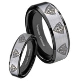 His Hers Multiple CTR Beveled Brush Black 2 Tone Tungsten Men Rings Set