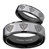 His Hers Multiple CTR Beveled Brush Black 2 Tone Tungsten Men Rings Set