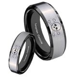 His Hers Skull Beveled Edges Brush Black 2 Tone Tungsten Men's Band Ring Set