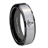 10mm Master Mason Beveled Brushed Silver Black Tungsten Mens Ring Engraved