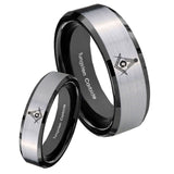 His Hers Master Mason Beveled Brush Black 2 Tone Tungsten Custom Mens Ring Set