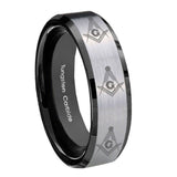 8mm Multiple Master Mason Masonic Beveled Brush Black 2 Tone Tungsten Bands Ring