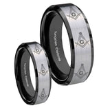 His Hers Multiple Master Mason Masonic Beveled Brush Black 2 Tone Tungsten Ring Set