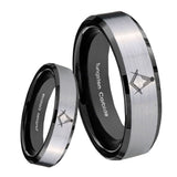 8mm Masonic Beveled Edges Brush Black 2 Tone Tungsten Wedding Bands Ring