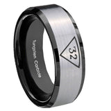 10mm Masonic 32 Triangle Freemason Beveled Edges Brushed Silver Black Tungsten Mens Engagement Band