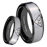 8mm Masonic 32 Triangle Freemason Beveled Edges Brush Black 2 Tone Tungsten Carbide Bands Ring