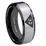 8mm Masonic 32 Triangle Design Freemason Beveled Edges Brush Black 2 Tone Tungsten Carbide Bands Ring