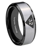 10mm Masonic 32 Triangle Design Freemason Beveled Edges Brushed Silver Black Tungsten Mens Engagement Band