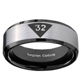 10mm Masonic 32 Triangle Design Freemason Beveled Edges Brushed Silver Black Tungsten Mens Engagement Band