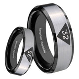 8mm Masonic 32 Triangle Design Freemason Beveled Edges Brush Black 2 Tone Tungsten Carbide Bands Ring