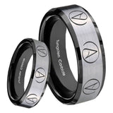 8mm Atheist Design Beveled Brush Black 2 Tone Tungsten Mens Ring