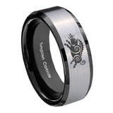 8mm Wild Boar Beveled Brush Black 2 Tone Tungsten Wedding Engraving Ring