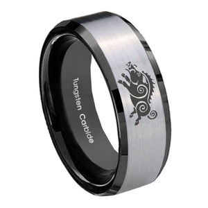 10mm Wild Boar Beveled Brushed Silver Black Tungsten Custom Mens Ring