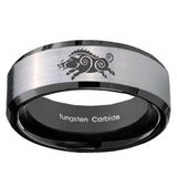 10mm Wild Boar Beveled Brushed Silver Black Tungsten Custom Mens Ring