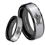 8mm Wild Boar Beveled Brush Black 2 Tone Tungsten Wedding Engraving Ring