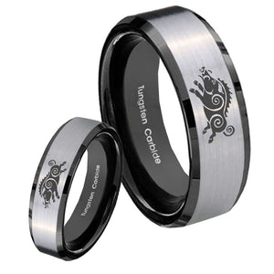 His Hers Wild Boar Beveled Brush Black 2 Tone Tungsten Mens Ring Set