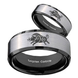 His Hers Wild Boar Beveled Brush Black 2 Tone Tungsten Mens Ring Set