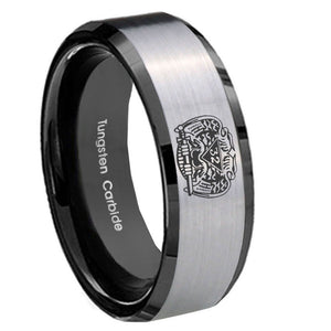 10mm Masonic 32 Degree Freemason Beveled Edges Brushed Silver Black Tungsten Mens Engagement Band